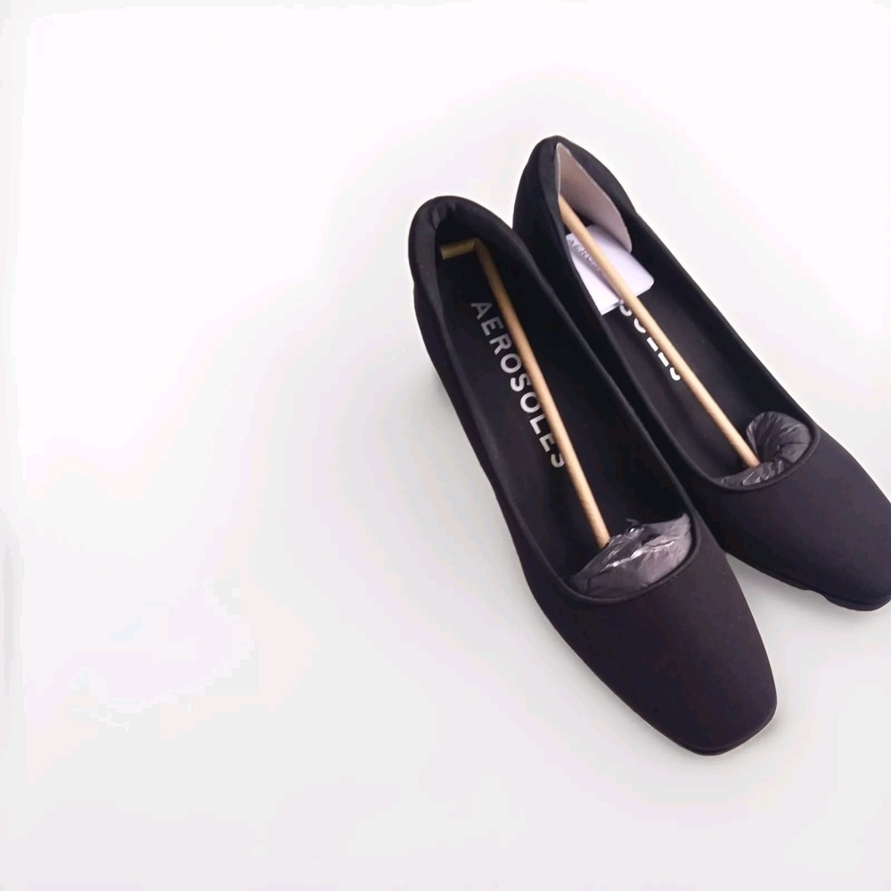 Aerosoles Casta Shoes Slip On Black Stretch Pumps Siz 9.5 WIDE Comfort Ortholite